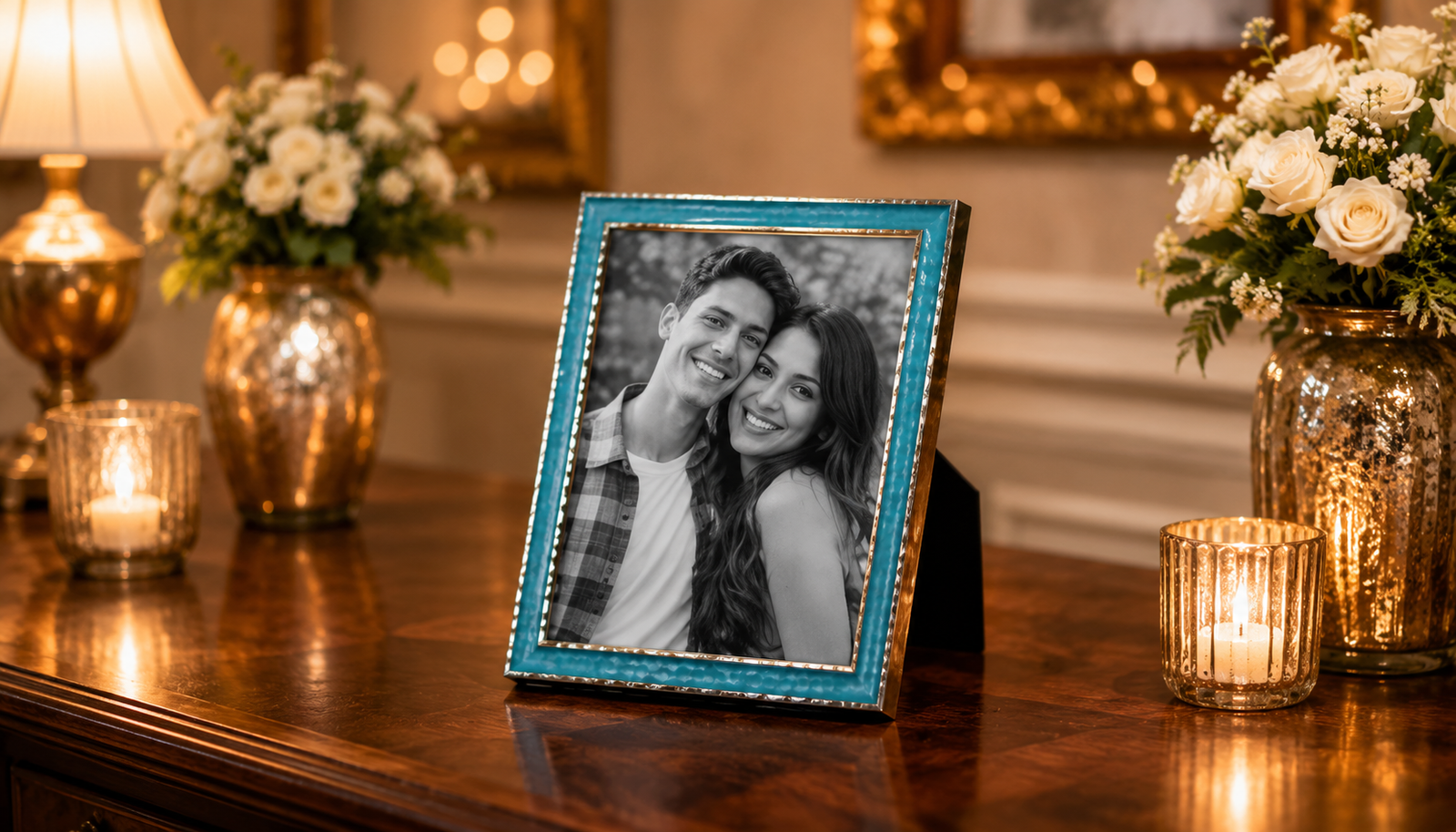 Contemporary Blue Silver-Plated Photo Frame